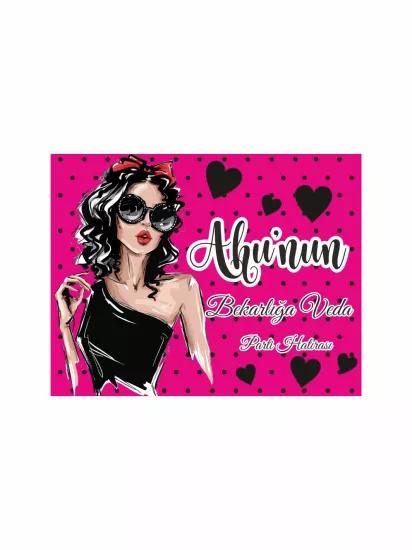 Bekarlığa Veda Partisi Afişi Fuşya Puantiyeli Fashion Kız Tema Modelleri ve Fiyatları | Zajabaskı