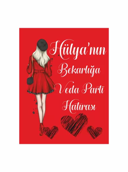 Bekarlığa Veda Partisi Afişi Kırmızı Zemin Romantik Kalp Konsept Modelleri ve Fiyatları | Zajabaskı