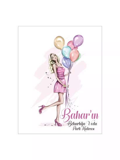 Bekarlığa Veda Partisi Afişi Pastel Balonlu Pembe Elbiseli Tema Modelleri ve Fiyatları | Zajabaskı