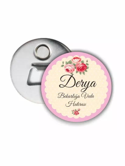 Bekarlığa Veda Vintage Pembe Çiçek Desenli Açacak Magnet | Zaja Baskı