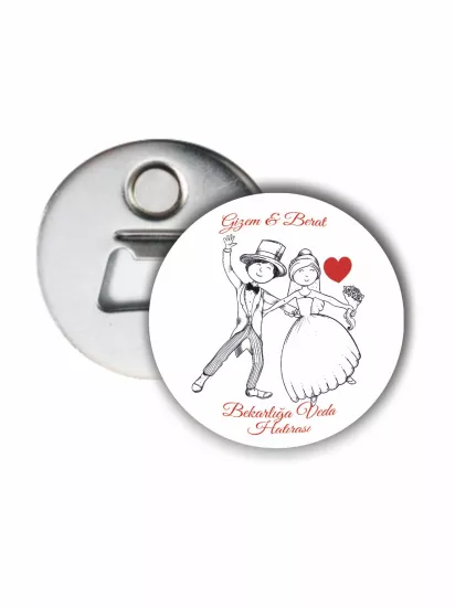 Karikatür Gelin Damat Çizimli Açacak Magnet | Zaja Baskı