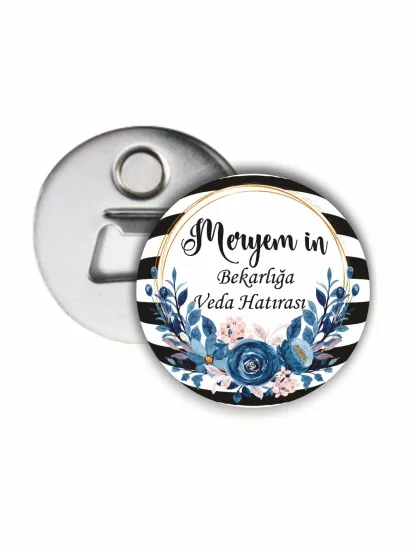 Lacivert Çiçek Desenli Çizgili Açacak Magnet | Zaja Baskı