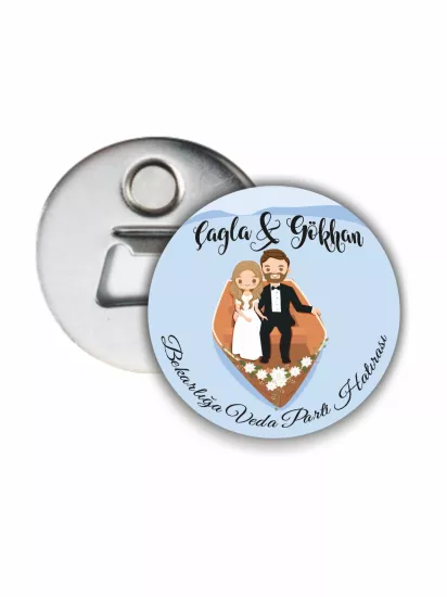 Sandalda Oturan Çizim Gelin Damat Açacak Magnet | Zaja Baskı