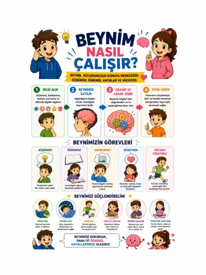 Beynim Nasıl Çalışır? Afişi Sınıf Öğrenci Eğitici Afişi | ZajaBaskı