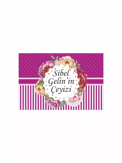 Çeyiz Kolisi Etiketi Mor Puantiyeli Çizgili Çiçek Çelenkli Gelin Konsepti A4 Modelleri ve Fiyatları | Zajabaskı.com