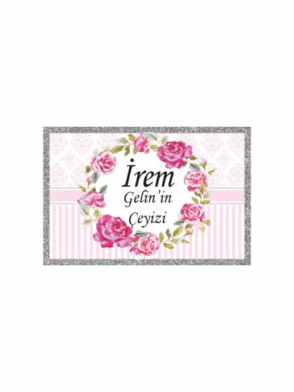 Çeyiz Kolisi Etiketi Pembe Gül Damask Desenli Simli Çerçeveli Gelin Konsepti A4 Modelleri ve Fiyatları | Zajabaskı.com