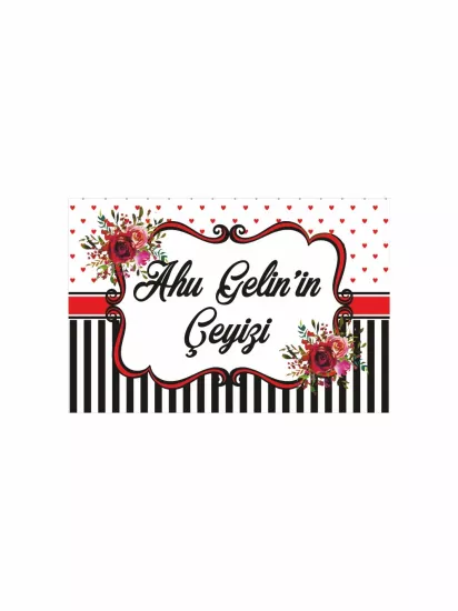 Çeyiz Kolisi Etiketi Siyah Çizgili Kırmızı Çiçekli Gelin Konsepti A4 Modelleri ve Fiyatları | Zajabaskı.com