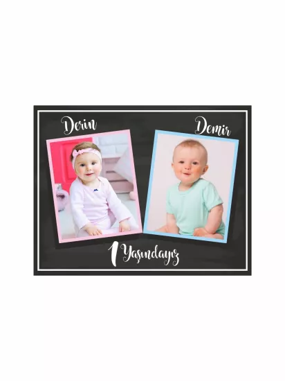 Chalkboard İkiz Bebek Doğum Günü Magneti | Kız Erkek Foto Magnet – Zajabaskı