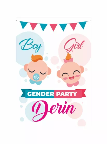 Cinsiyet Partisi Afişi Boy Girl Bebek Yüzlü Baloncuk Modelleri ve Fiyatları | Zajabaskı