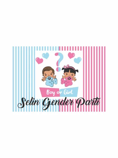 Cinsiyet Partisi Afişi Boy Or Girl Çizgili Zemin Bebek Figürlü Modelleri ve Fiyatları | Zajabaskı