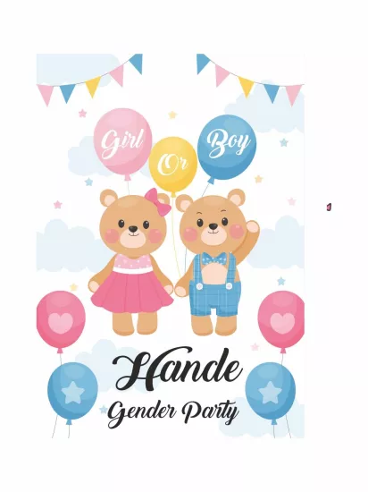 Cinsiyet Partisi Afişi Girl Or Boy Ayıcık Figürlü Balonlu Modelleri ve Fiyatları | Zajabaskı