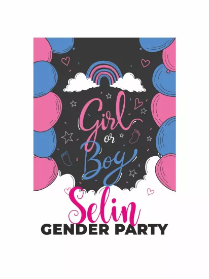 Cinsiyet Partisi Afişi Girl Or Boy El Çizimi Balon Çerçeveli Modelleri ve Fiyatları | Zajabaskı