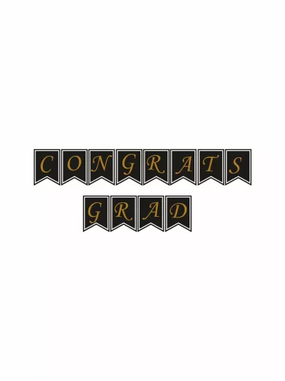 Congrats Grad Flama Banner Modelleri ve Fiyatları | Siyah Gold Mezuniyet Süsleme Zajabaskı