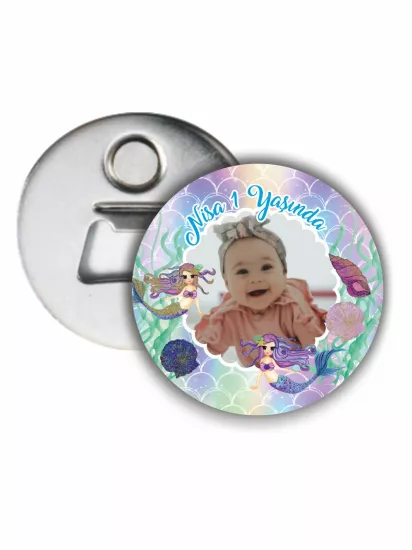 Deniz Kızı Doğum Günü Açacak Magnet 58mm | Metal Buton Magnet | ZAJABASKI