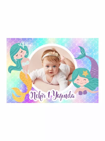 Deniz Kızı Temalı 1 Yaş Kız Bebek Doğum Günü Afişi Modelleri ve Fiyatları | Zajabaskı