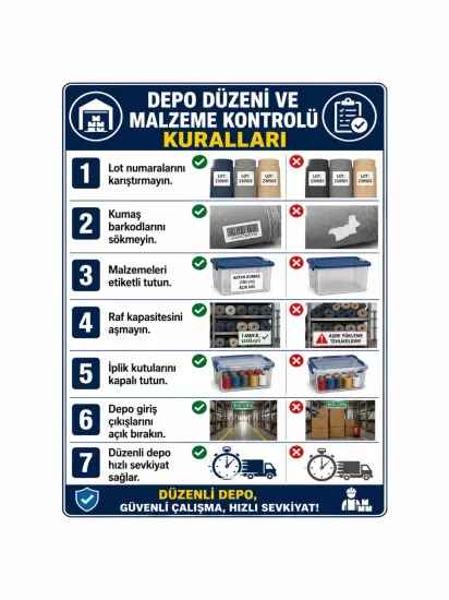 Depo Düzeni ve Malzeme Kontrolü Kuralları Levhası 40x30cm | Zajabaskı