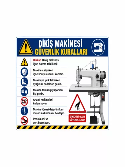 Dikiş Makinesi Güvenlik Kuralları Levhası 40x40cm | İş Güvenliği Levhası | Zajabaskı