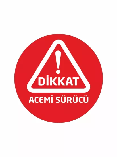 Dikkat Acemi Sürücü Folyo Sticker Kırmızı Zemin 20x20 cm | ZajaBaskı
