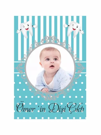 Zaja Baskı Diş Parti Süsleme Afişi Mavi Beyaz Neşeli Dişler Tema