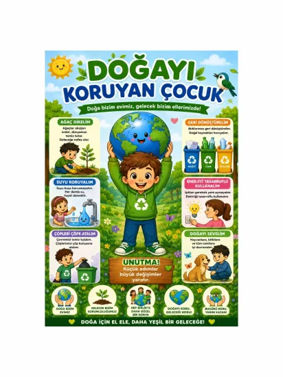 Doğayı Koruyan Çocuk Afişi Okul Sınıf Öğrenci | Çevre Eğitimi | ZajaBaskı