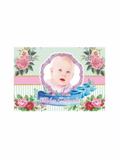 Doğum Günü Afişi Çiçekli Vintage Konsept Resimli Bebek Temalı Pembe Mint Zeminli Modelleri ve Fiyatları | Zajabaski.com