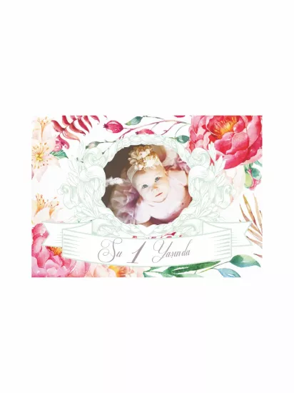 Doğum Günü Afişi Mint Çerçeveli Pembe Çiçekli Resimli Bebek Temalı Vintage Konsept Modelleri ve Fiyatları | Zajabaski.com