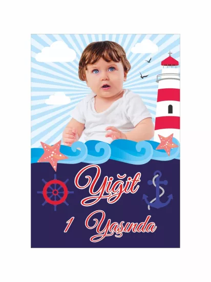 Doğum Günü Ayaklı Karşılama Panosu Denizci Temalı Erkek Bebek Fotoğraflı Deniz Feneri Dalga Konsept 1 Yaş Parti Panosu Modelleri ve Fiyatları | Zajabaskı
