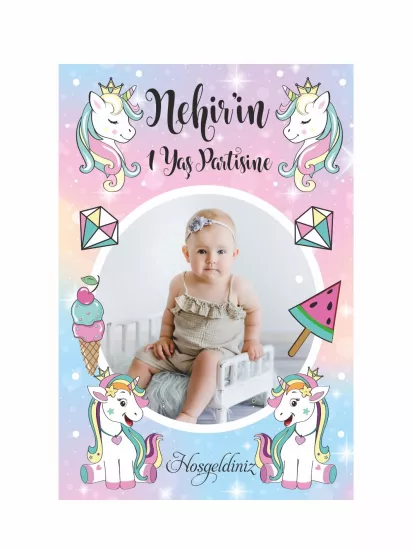 Doğum Günü Ayaklı Karşılama Panosu Modelleri ve Fiyatları – Unicorn Dondurma Karpuz Temalı 1 Yaş Kız Bebek | Zajabaski