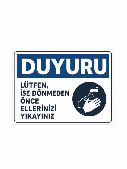 Ellerinizi Yıkayınız Uyarı Levhası 40x30cm | Hijyen Levhası | Zajabaskı