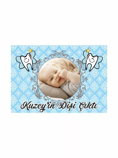 Erkek Bebek Diş Parti Afiş Modelleri ve Fiyatları | Mavi Zemin Neşeli Dişler Konsept – ZajaBaskı