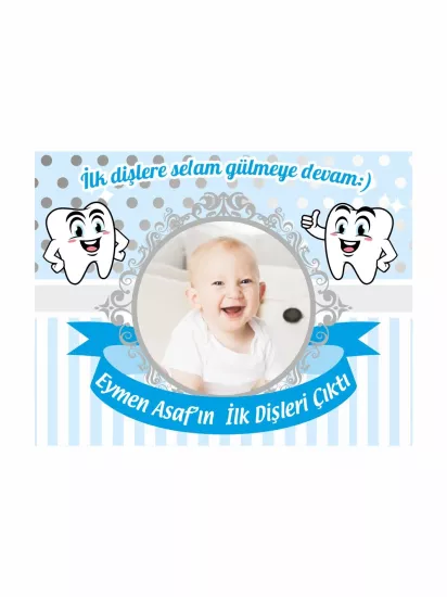 Erkek Bebek Diş Partisi Hediyelik Magnet Mavi Gri Konsept Neşeli Dişler Tema Modelleri ve Fiyatları | Zajabaskı