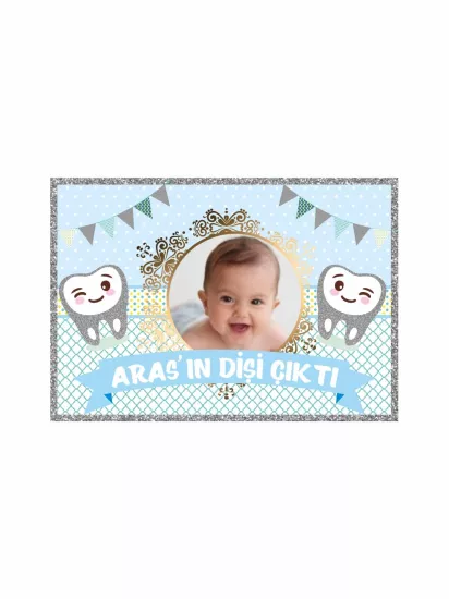 Zaja Baskı Erkek Bebek Mavi Gümüş Sim Renk Diş Partisi Afişi