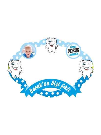 Erkek Bebek Resimli Diş Partisi Hatıra Çerçevesi Mavi Zeminli Tema 100x70 cm | Zajabaskı