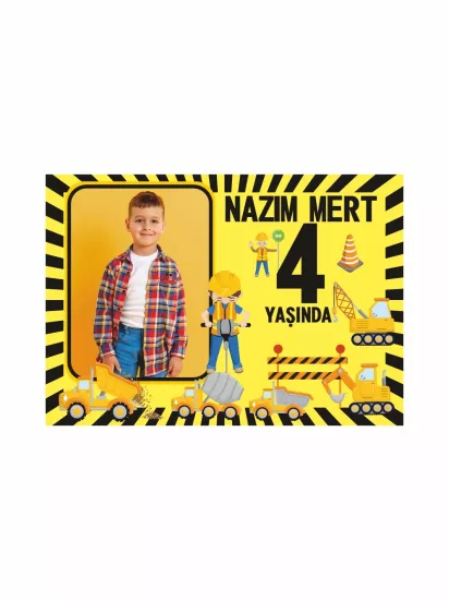 İş Makinası Temalı Erkek Çocuk Doğum Günü Afişi Modelleri ve Fiyatları | Zajabaskı