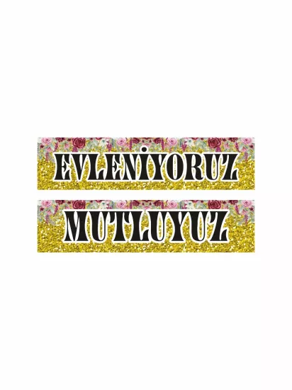 Evleniyoruz Mutluyuz Gelin Arabası Plaka Folyo Gold Sim Zemin Modelleri ve Fiyatları | Zajabaskı