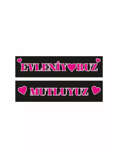 Evleniyoruz Mutluyuz Gelin Arabası Plaka Sticker Siyah Pembe Modelleri ve Fiyatları | Zajabaskı