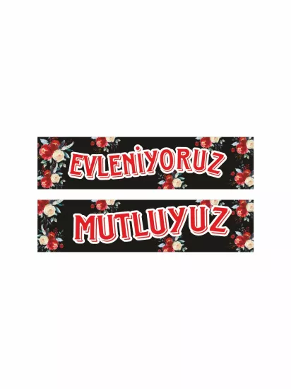 Evleniyoruz Mutluyuz Gelin Arabası Plaka Siyah Zemin Boho Çiçek Tema Modelleri ve Fiyatları | Zajabaskı