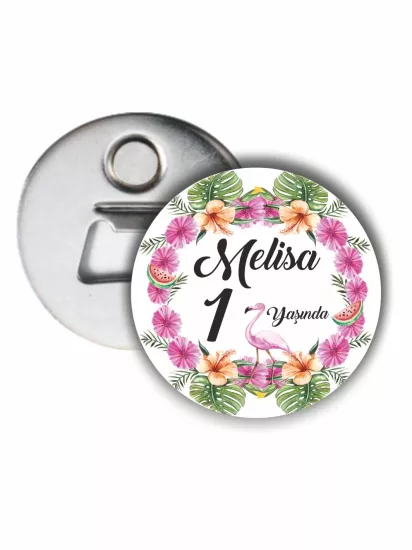 Flamingo Temalı Doğum Günü Açacak Magnet 58mm | Metal Buton Magnet | ZAJABASKI
