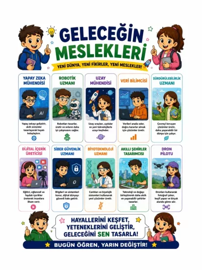 Geleceğin Meslekleri Afişi Sınıf Öğrenci Okul Eğitici Afişi | ZajaBaskı