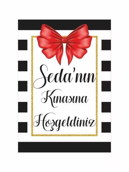 Gelin Kına Gecesi Hatıra Ayaklı Karşılama Panosu Siyah Beyaz Çizgi Zemin Fiyonk Konsept Modelleri ve Fiyatları | Zajabaskı