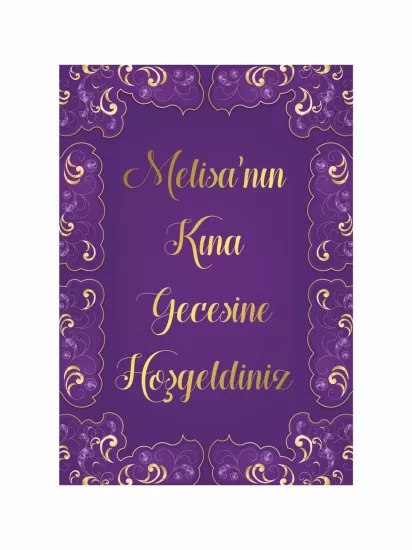 Gelin Kına Gecesi Karşılama Panosu Mor Motif Zeminli Konsept Modelleri ve Fiyatları | Zajabaskı
