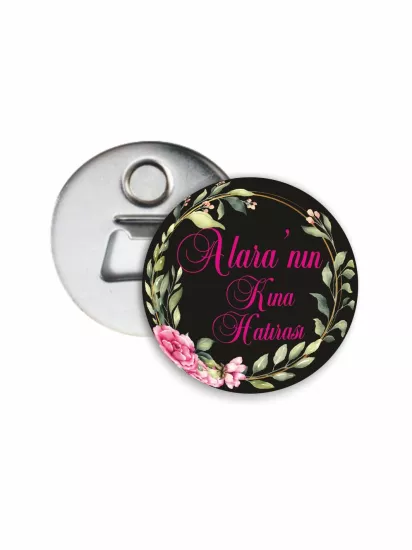 Gelin Kına Hediyelik Açacak Magneti Boho Çiçek Çerçeve Tema | 58mm Magnet Açacak | Zajabaskı