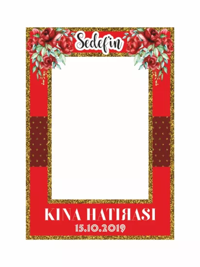 Gold Çerçeveli Kırmızı Gül Desenli Kına Hatıra Çerçevesi Modelleri ve Fiyatları | Zajabaskı