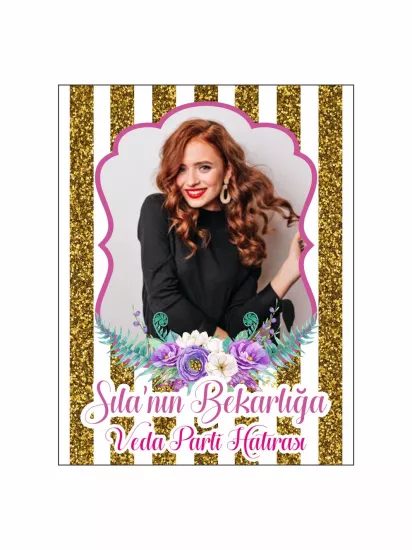 Gold Çizgili Bekarlığa Veda Partisi Afişi Premium Floral Modelleri ve Fiyatları | Zajabaski.com