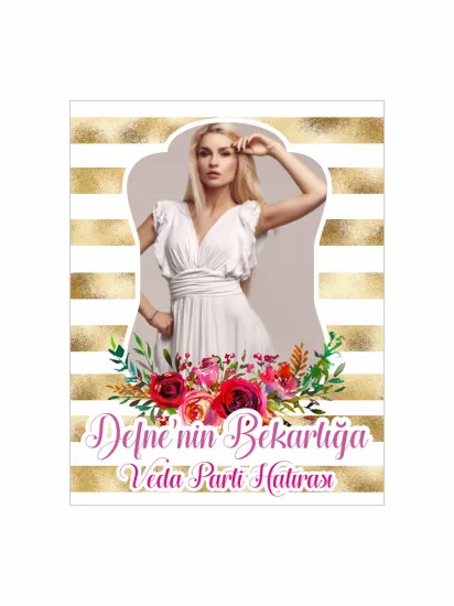 Gold Çizgili Floral Bekarlığa Veda Partisi Afişi Soft Bride Modelleri ve Fiyatları | Zajabaski.com