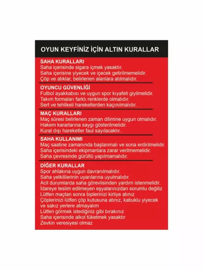 Zajabaskı – Halı Saha Uyarı Levhası 50x35 cm | Tesis ve Spor Alanları İçin