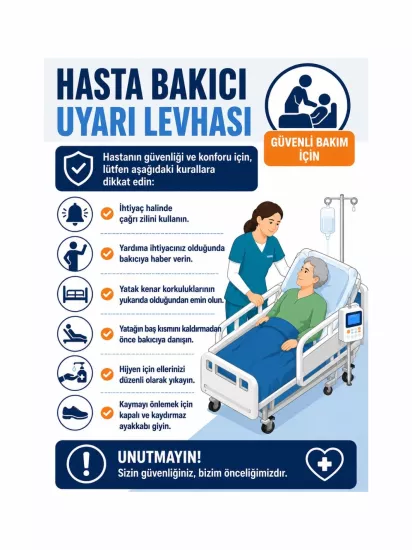 Hasta Bakıcı Uyarı Levhası 40x30 cm – Hasta Bakım ve Refakatçi Bilgilendirme Tabelası