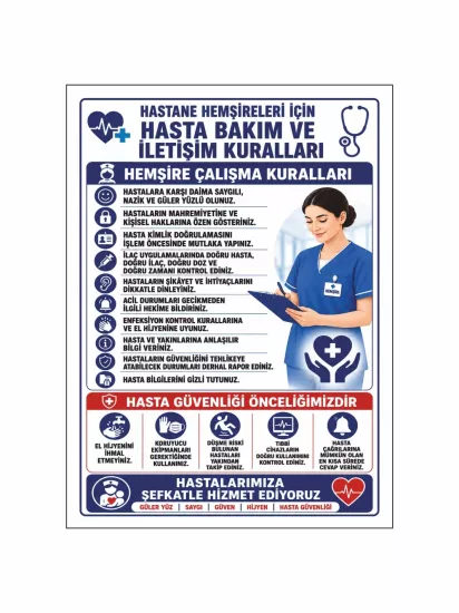 Hemşire Hasta Bakım Uyarı Levhası 40x30 | Zajabaskı