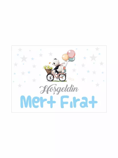 Bisikletli Panda Konsept Hoş Geldin Bebek Afişi | Zajabaskı