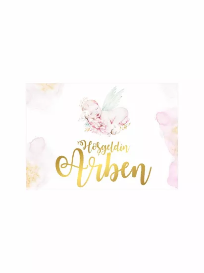 Melek Kanatlı Bebek Temalı Hoş Geldin Bebek Afişi | Zajabaskı